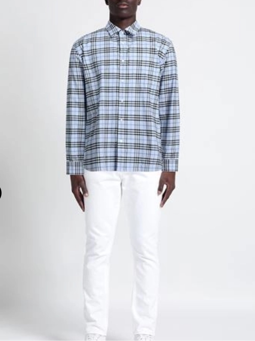 Burberry London Classic Blue & White Tartan Plaid Cotton Poplin Shirt Size XL